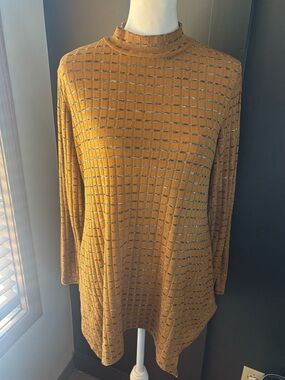 Mustard Ribbed Knit Tunic Top Long Sleeve Minimalist Basic Chic Stretchy Medium